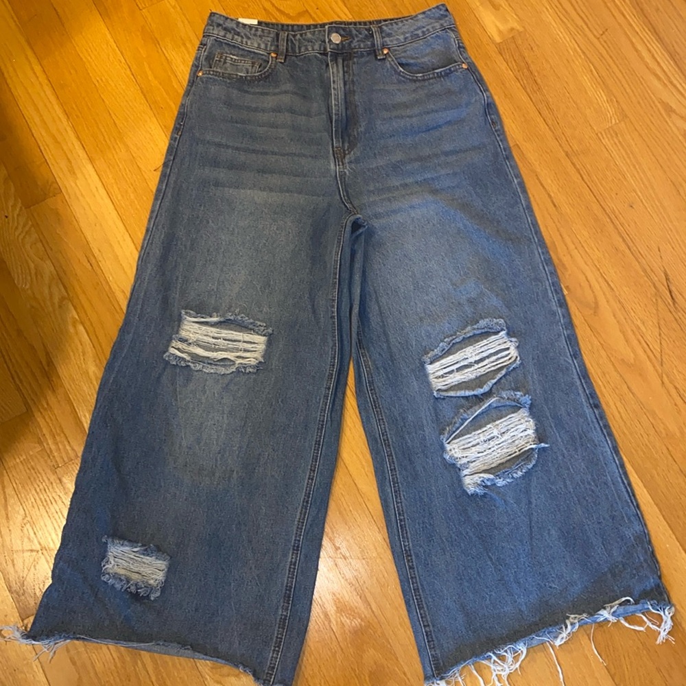 Almost Famous 90’s Baggy Mega High Rise Wide Leg Ripped Jeans Size Juniors 7 - Picture 4 of 15